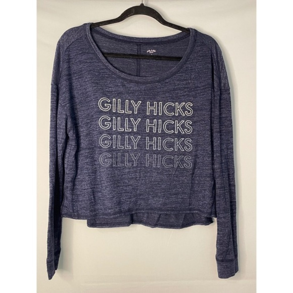Gilly Hicks Womens Long Sleeve Cropped Top Blue Gilly Hicks Logo Size S